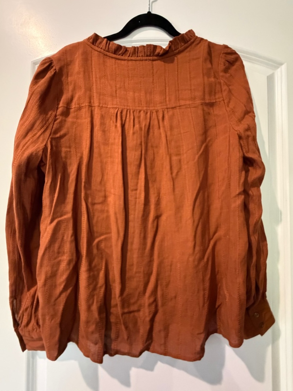 Wonderly Rust Button-Front Ruffle Collar Blouse - Picture 2 of 6